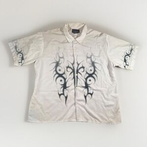 No Boundaries Shirt Mens XL Black Tribal Graphic Button Up Loop Collar